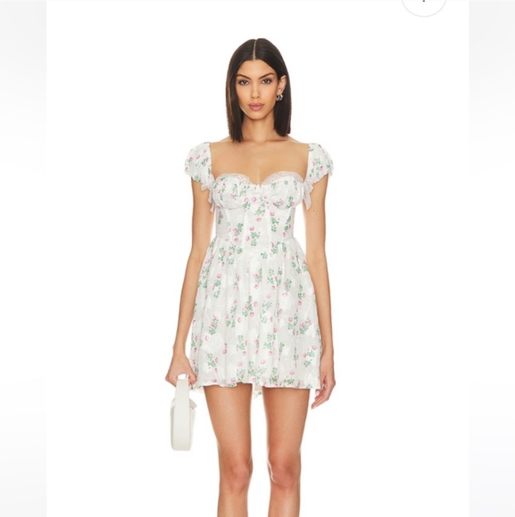 For Love & Lemons Remi Mini Floral Lace Open Back Dress w Built in Corset - Picture 8 of 11